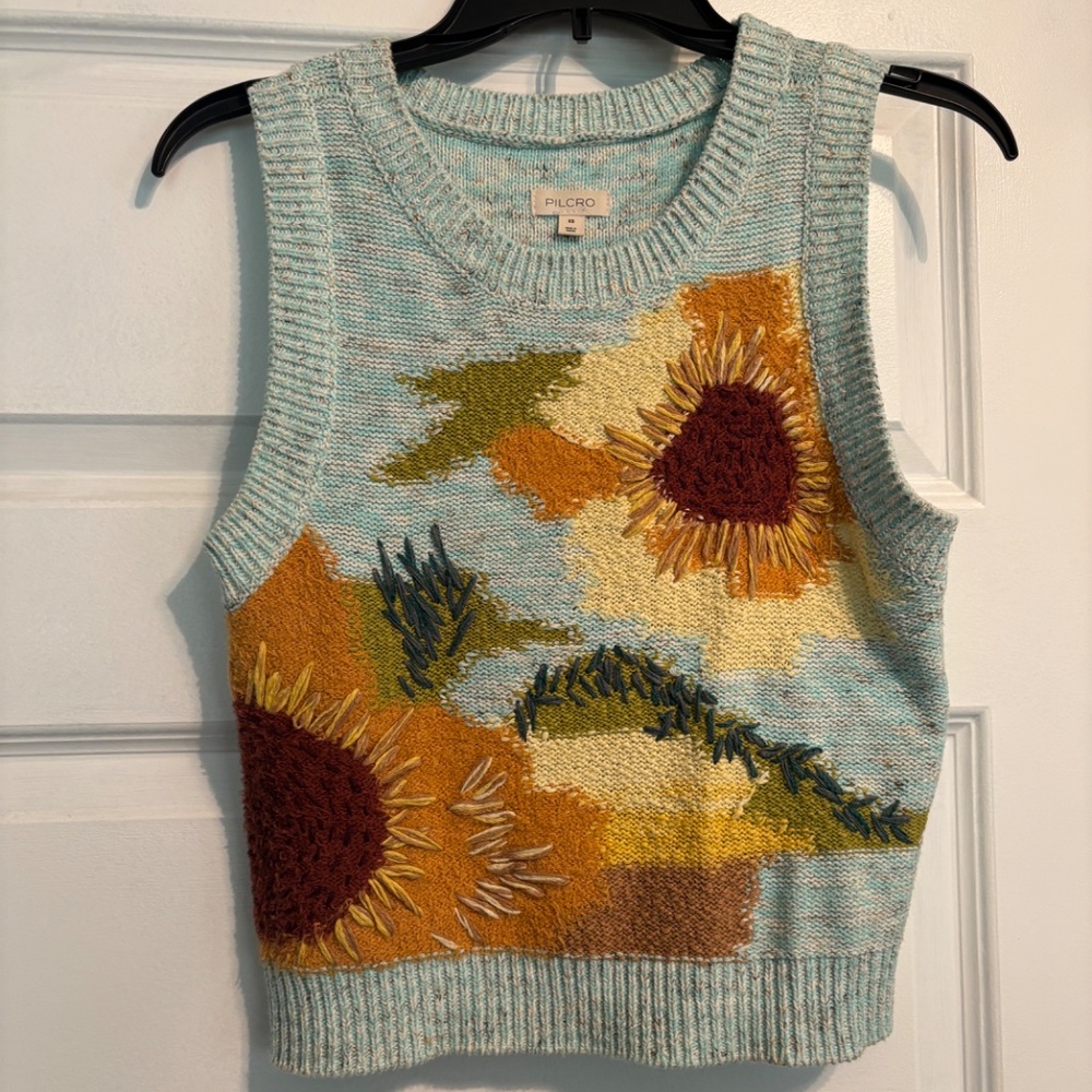 Anthropologie Pilcro Crewneck Sunflower Sweater Vest - Picture 4 of 6